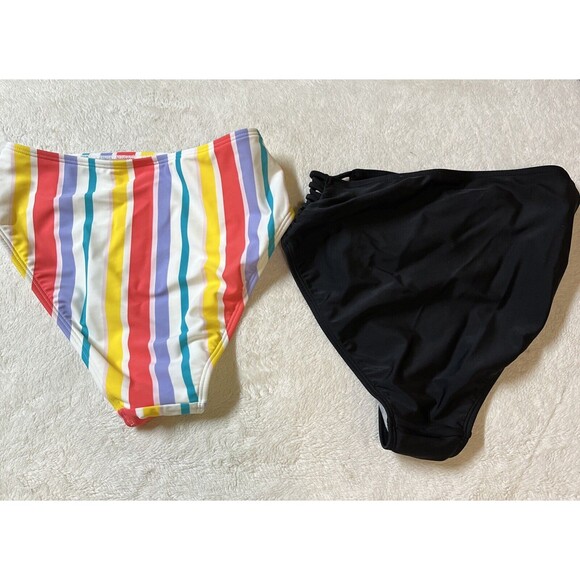 Lot of 2 Xhilaration Women's Bikini Bottoms Size Small High Cut Striped & Solid - Picture 5 of 8